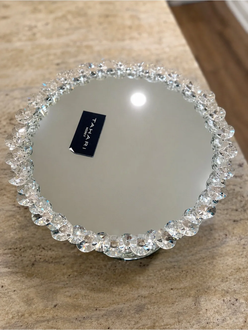 TAHARI Home Mirrored Crystal Cake Stand Pedestal Serving Tray Glam Decor